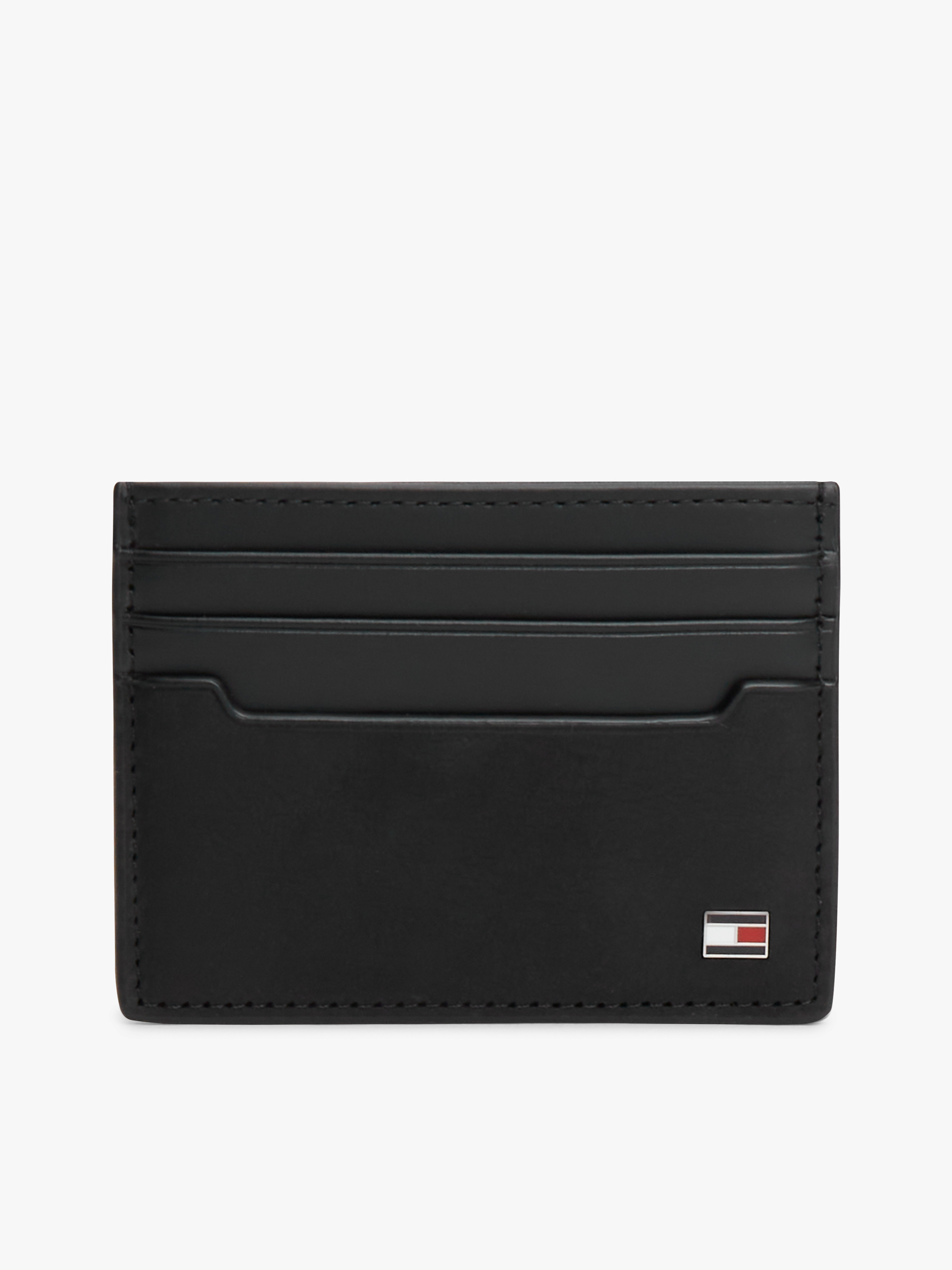 Leather Enamel Flag Card Holder — Black