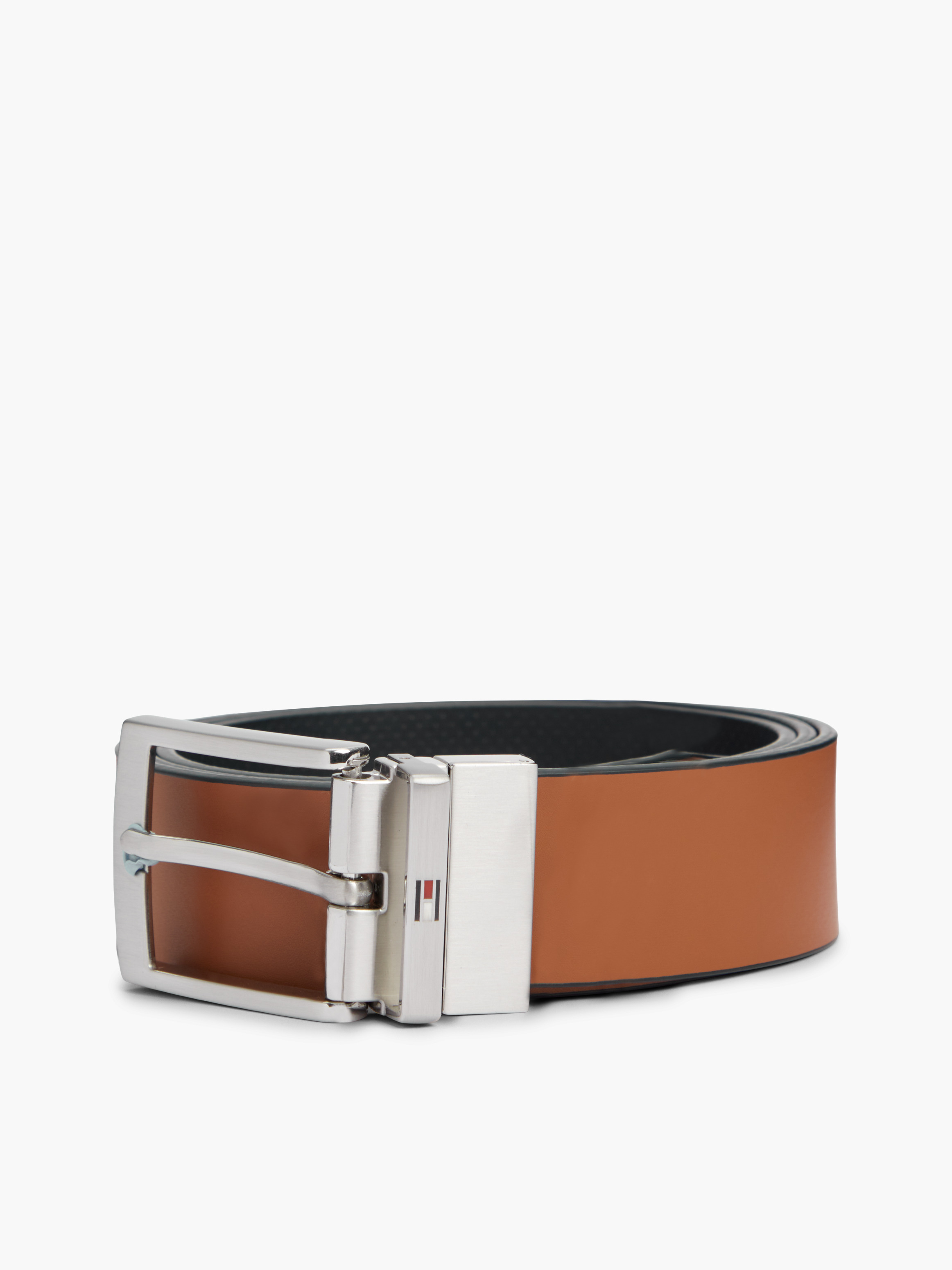 Textured Leather Reversible Square Buckle Belt — Brown