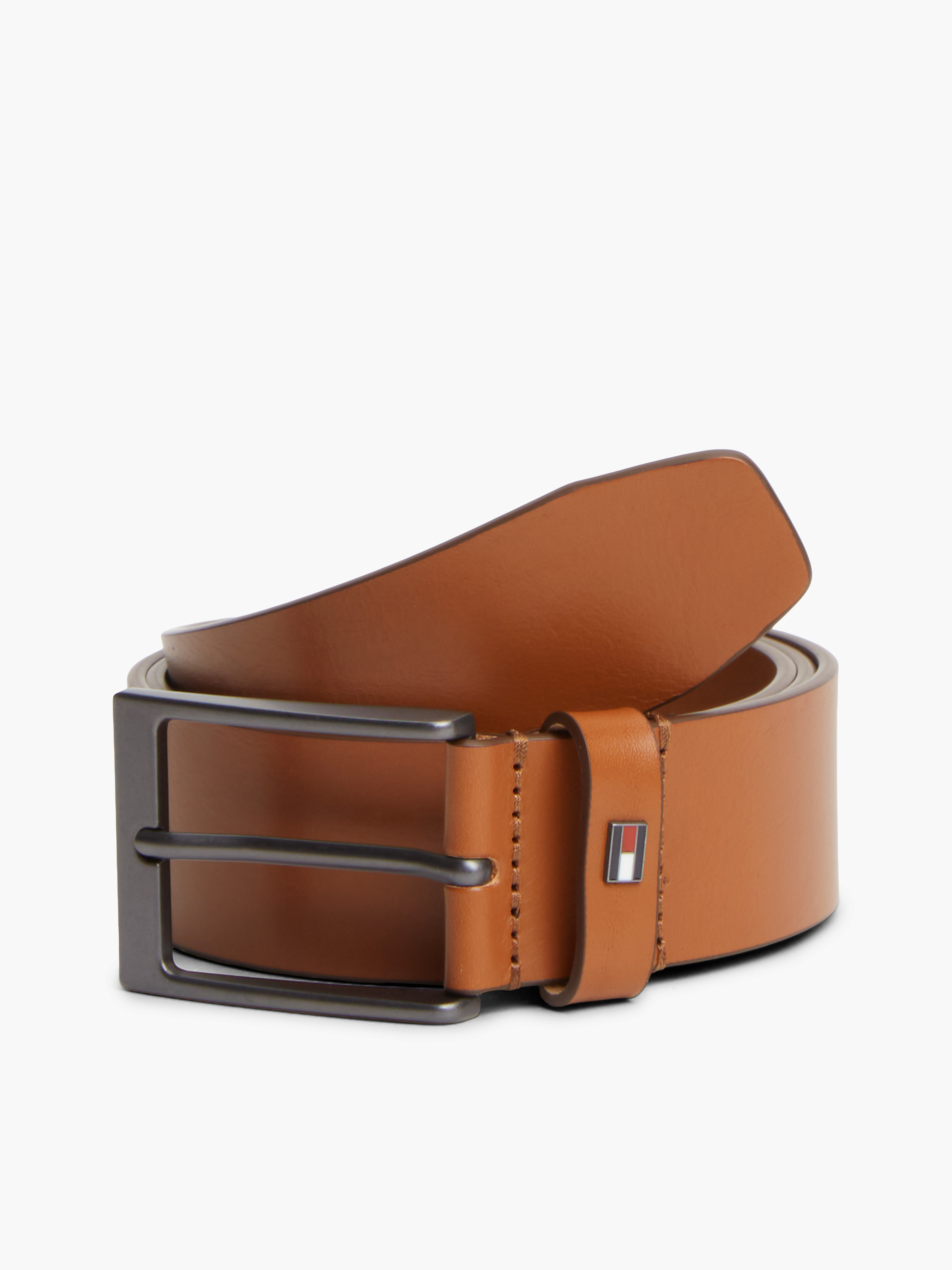 Leather Tonal Rectangular Buckle Belt — Brown