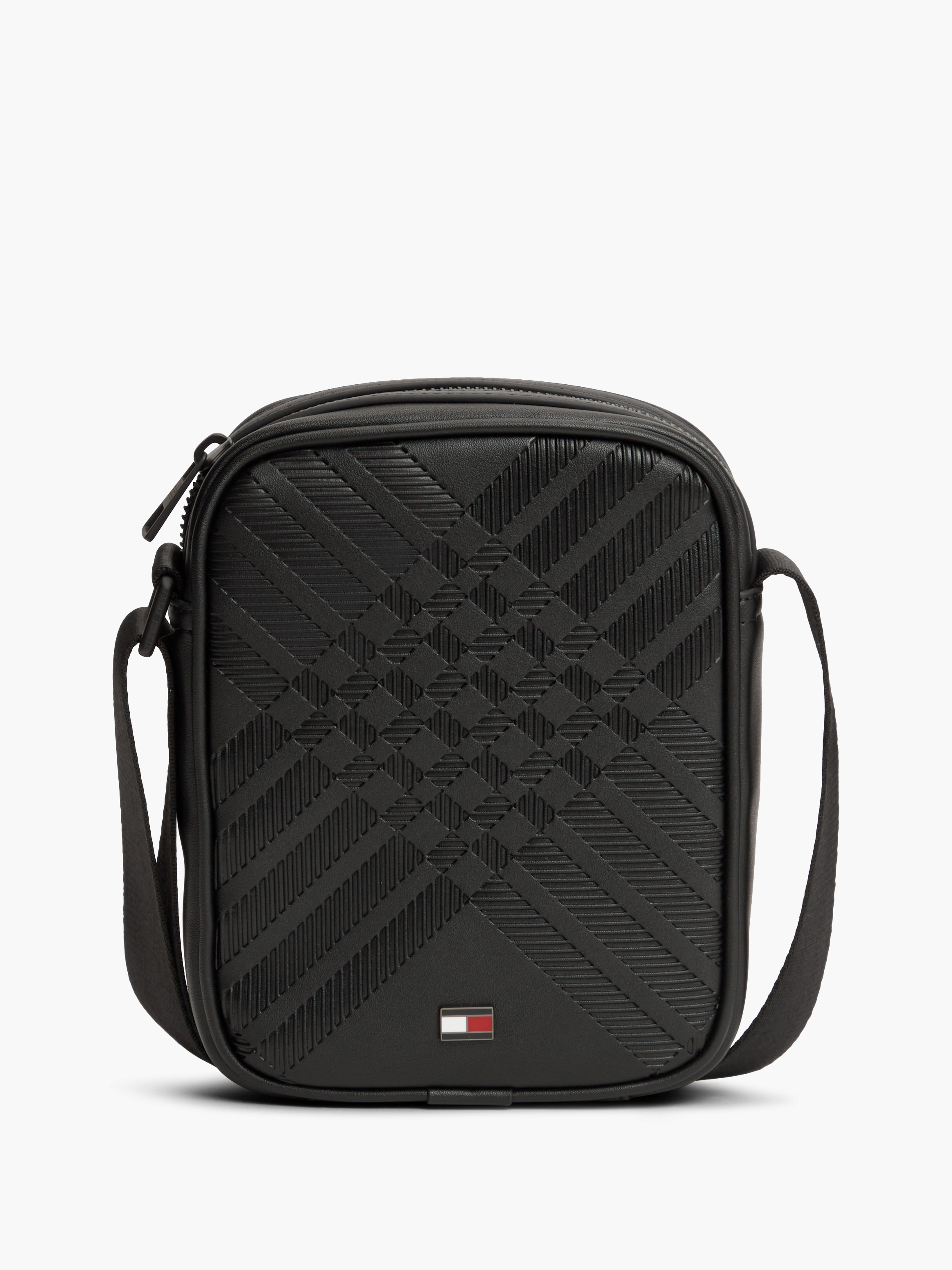 Corporate Textured Crossbody Reporter Bag — BLACK