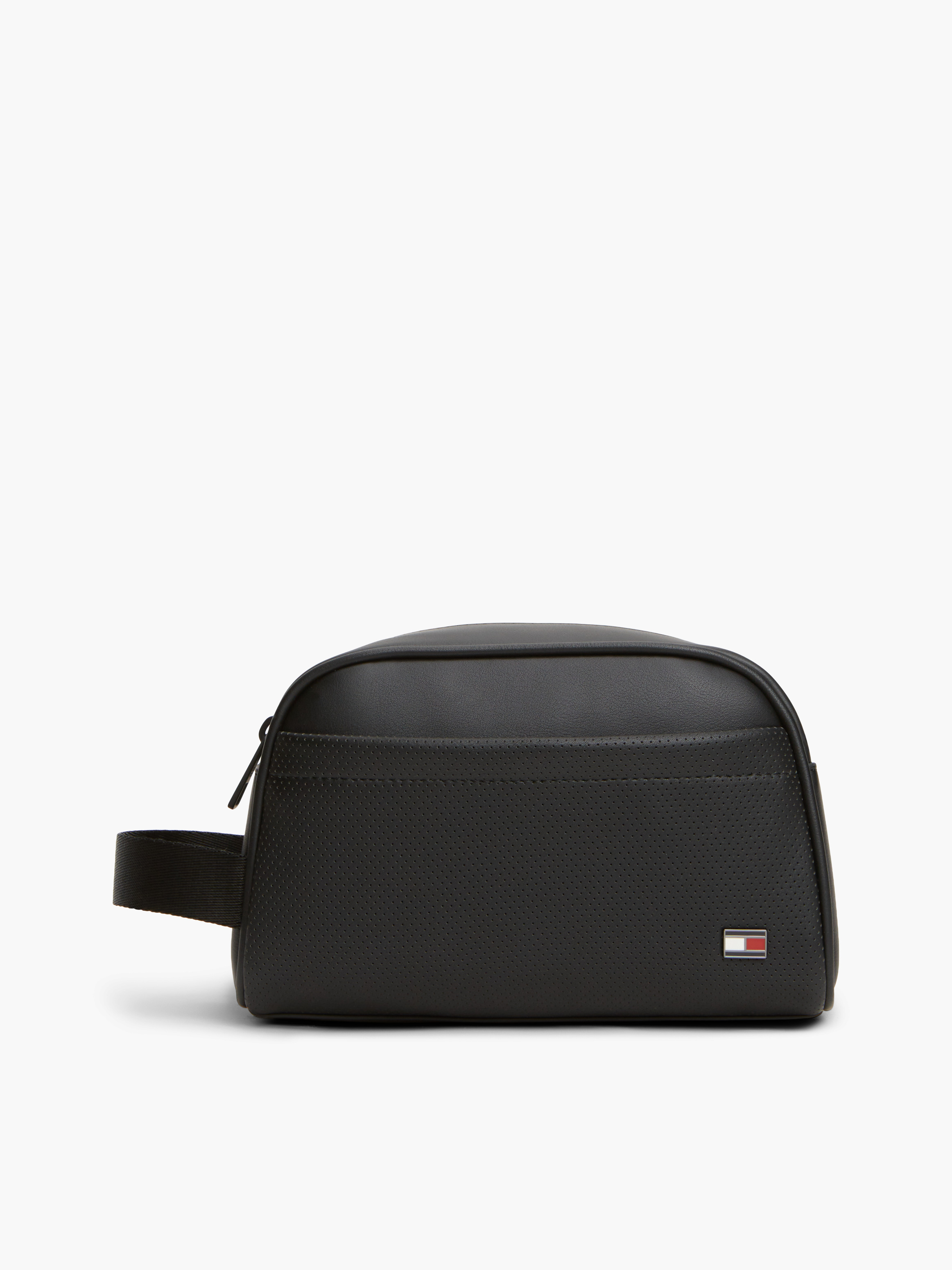 Perforated Pocket Enamel Flag Washbag — Black