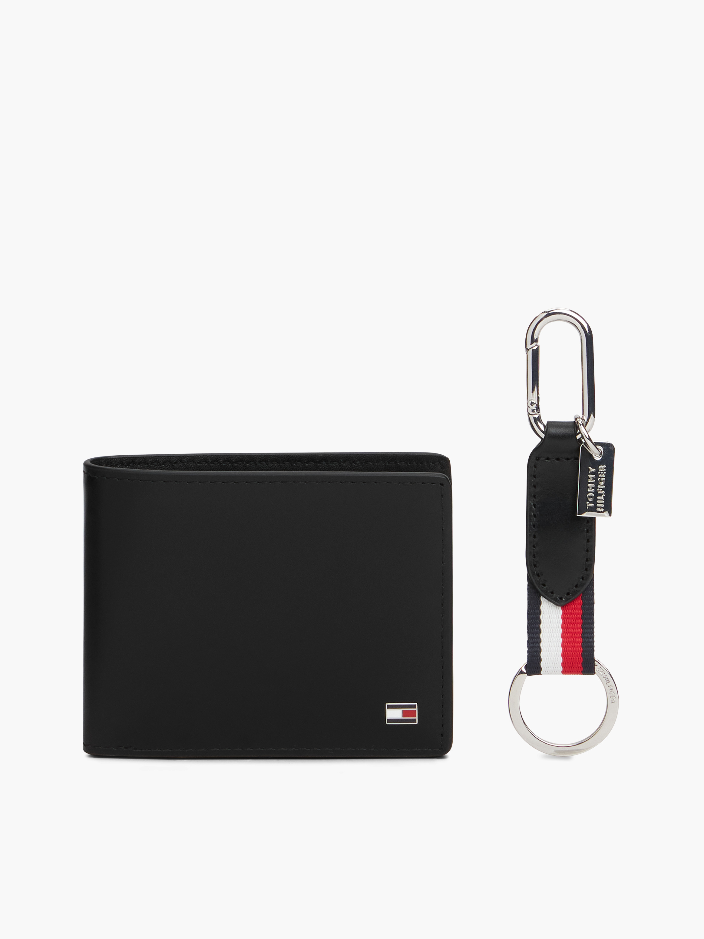 Leather Credit Card Wallet And Key Fob Gift Set — Black