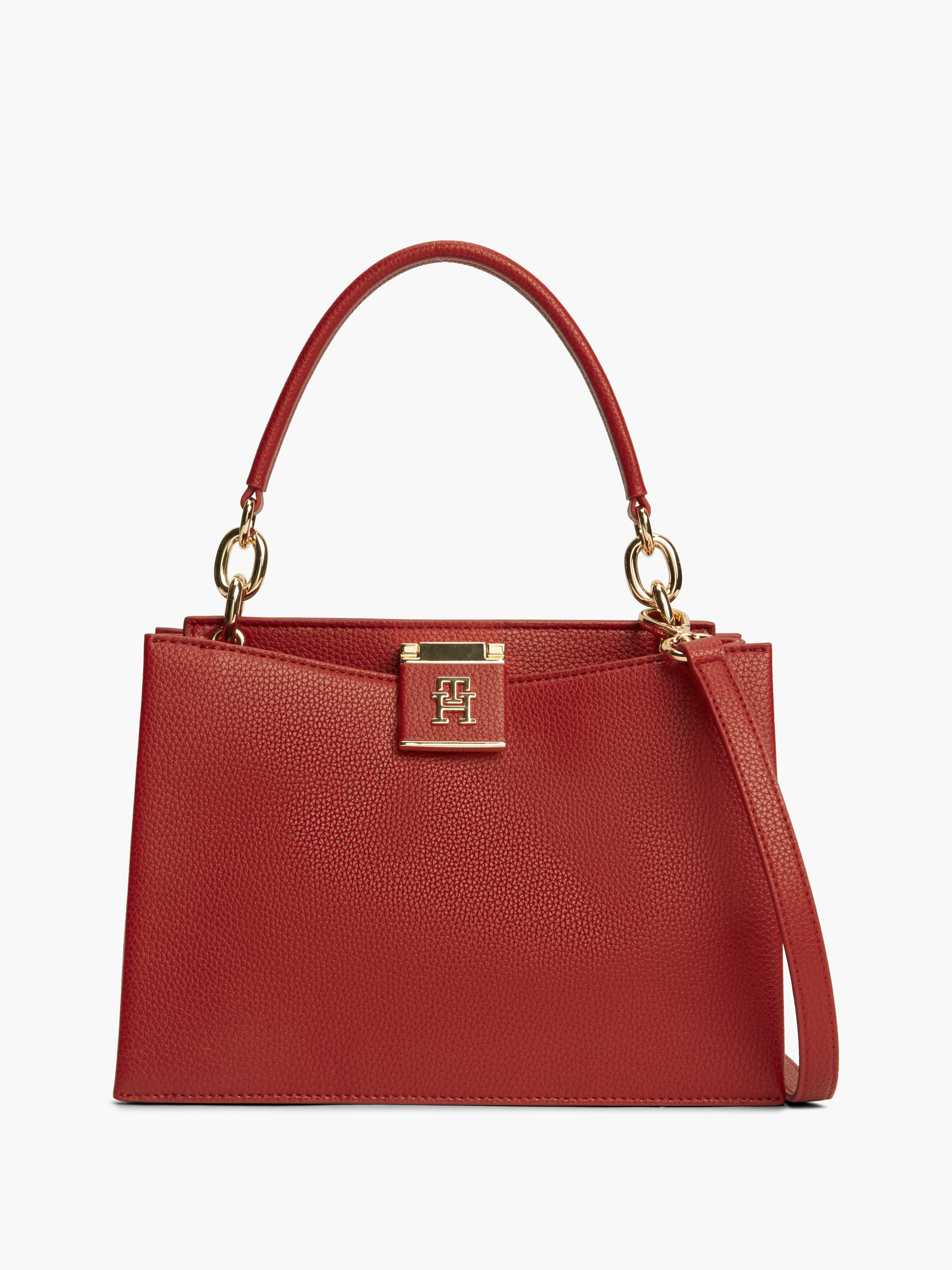 TH Monogram Crossbody Satchel — Rust
