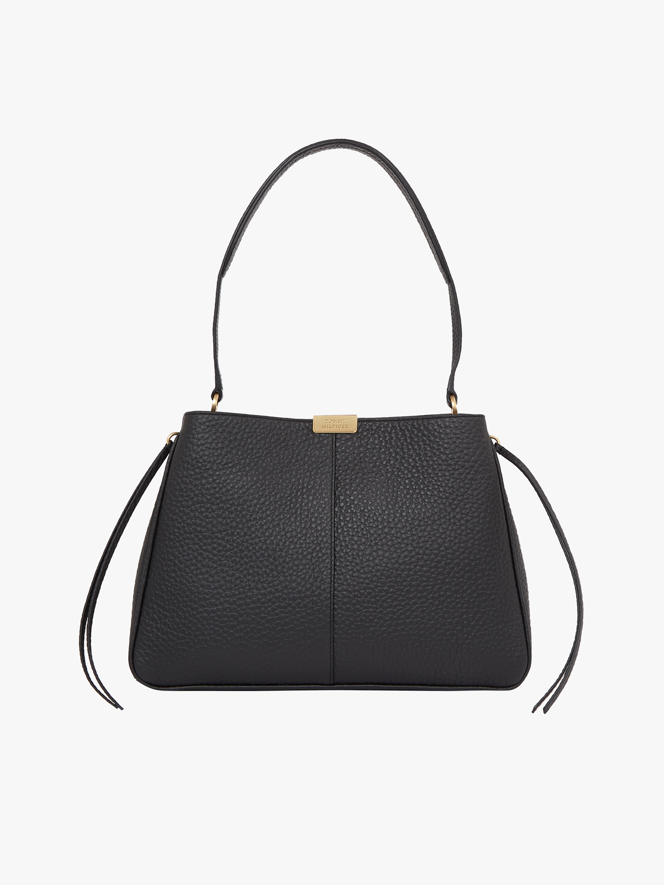 Casual Pebble Grain Leather Shoulder Bag — BLACK