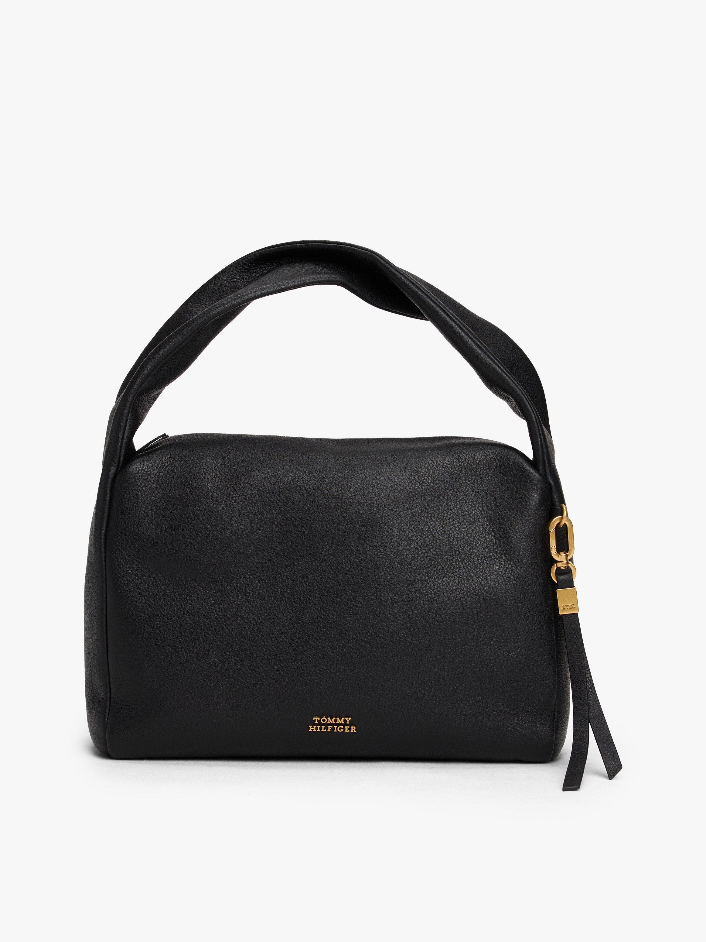 City Leather Twist Handle Shoulder Bag — Black