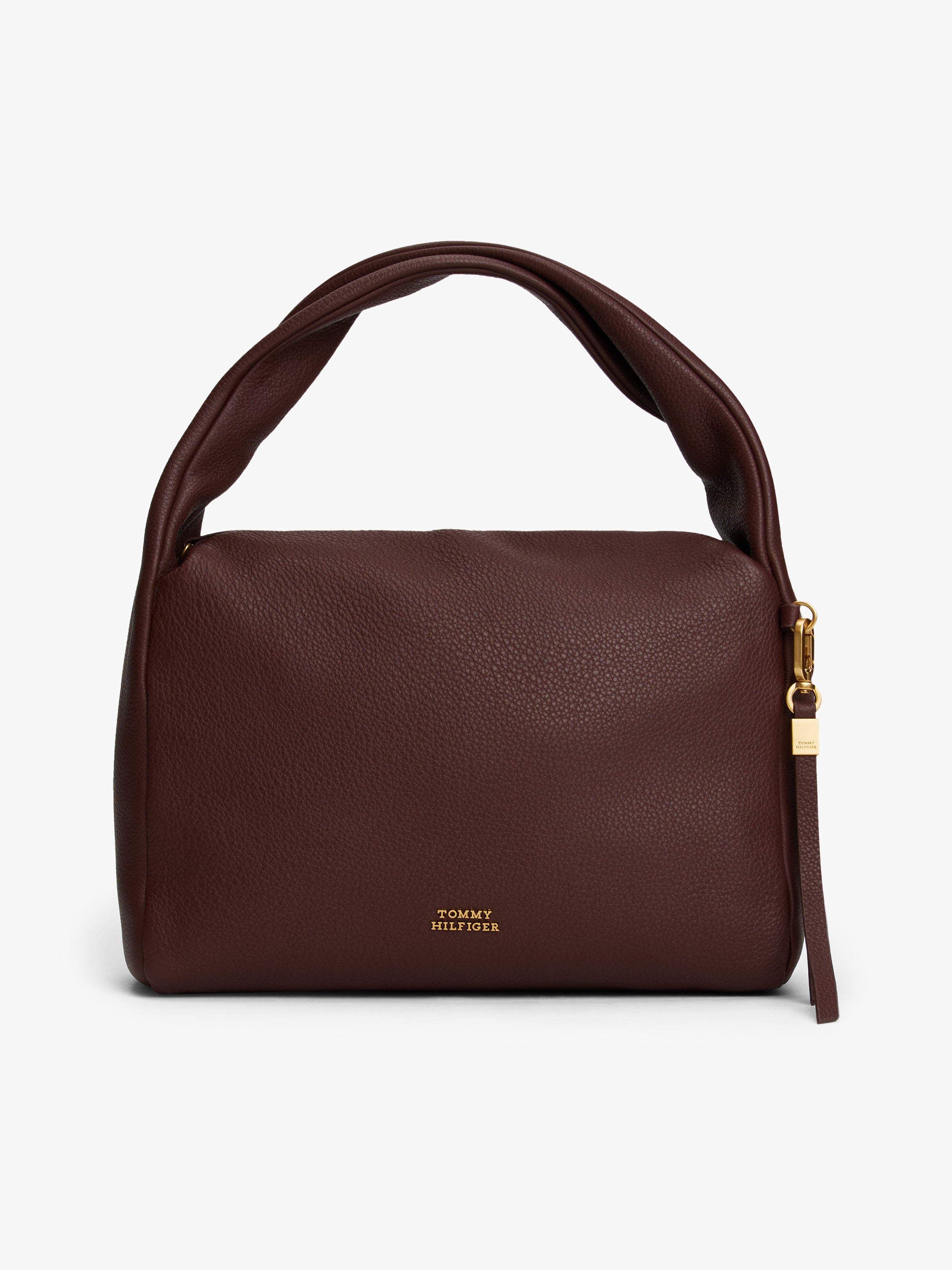 City Leather Twist Handle Shoulder Bag — Brown