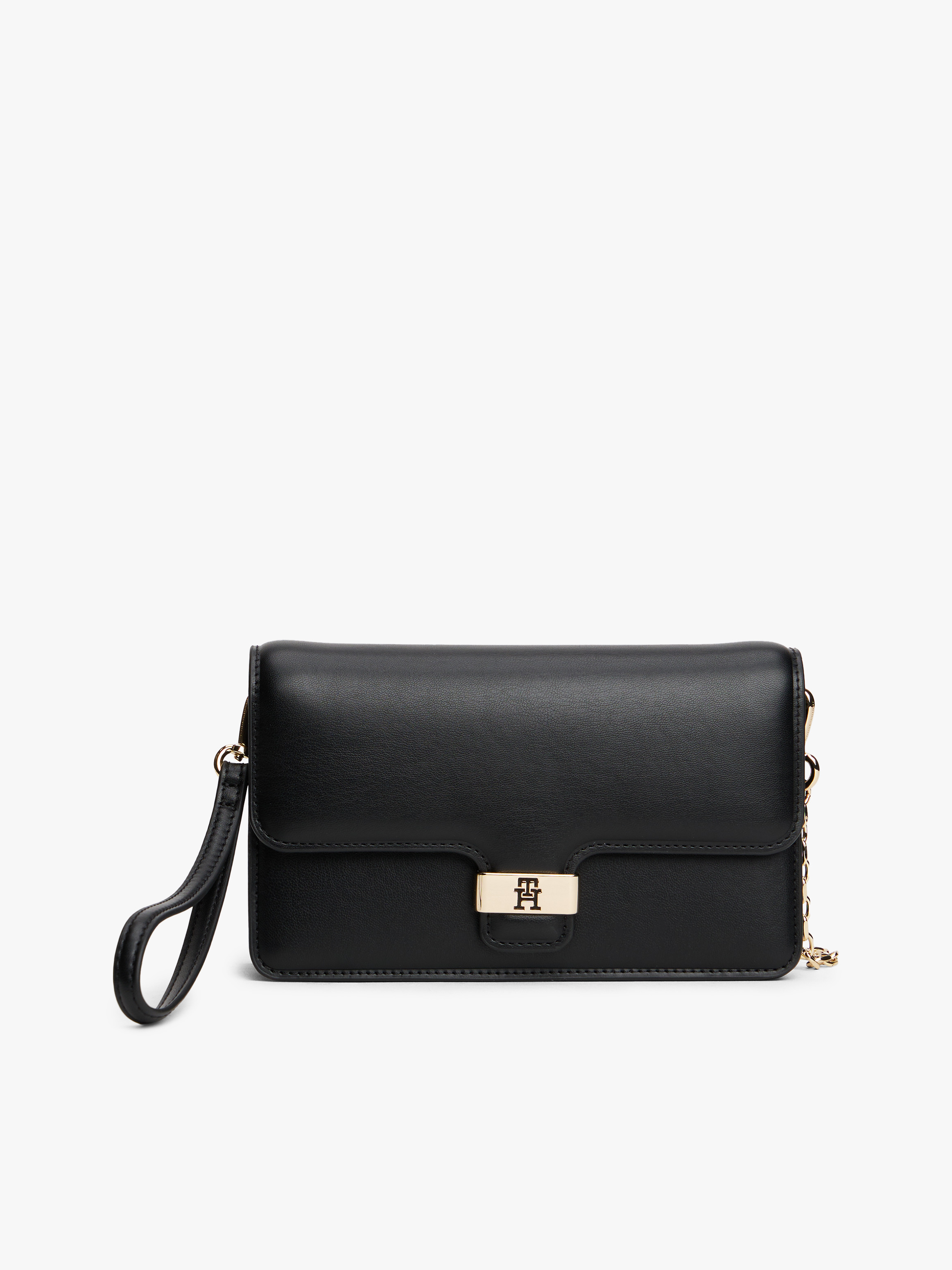 Heritage TH Monogram Plaque Clutch — Black