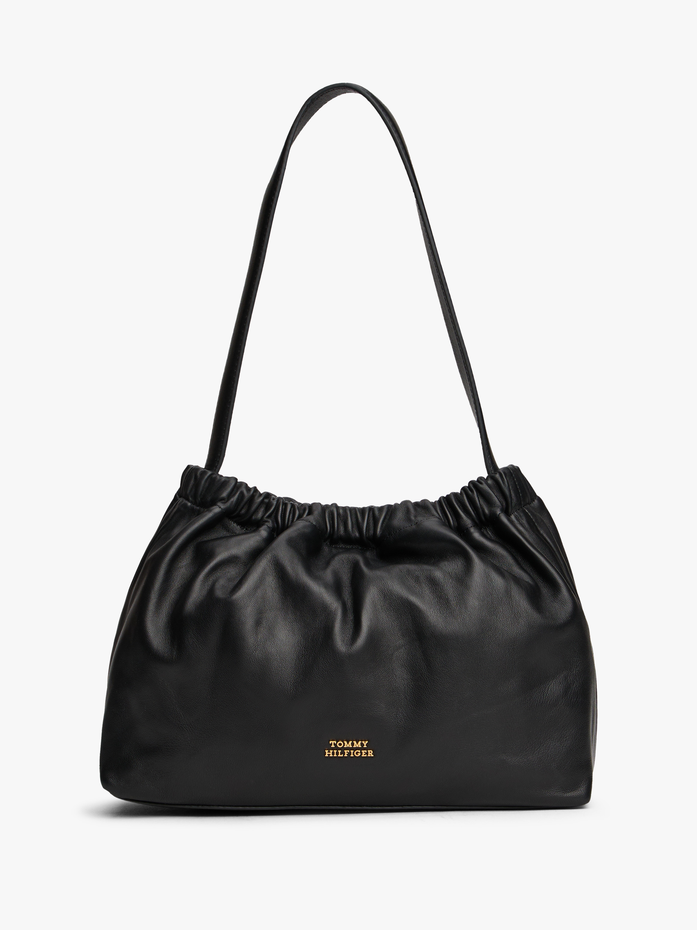 Soft Leather Logo Plaque Shoulder Bag