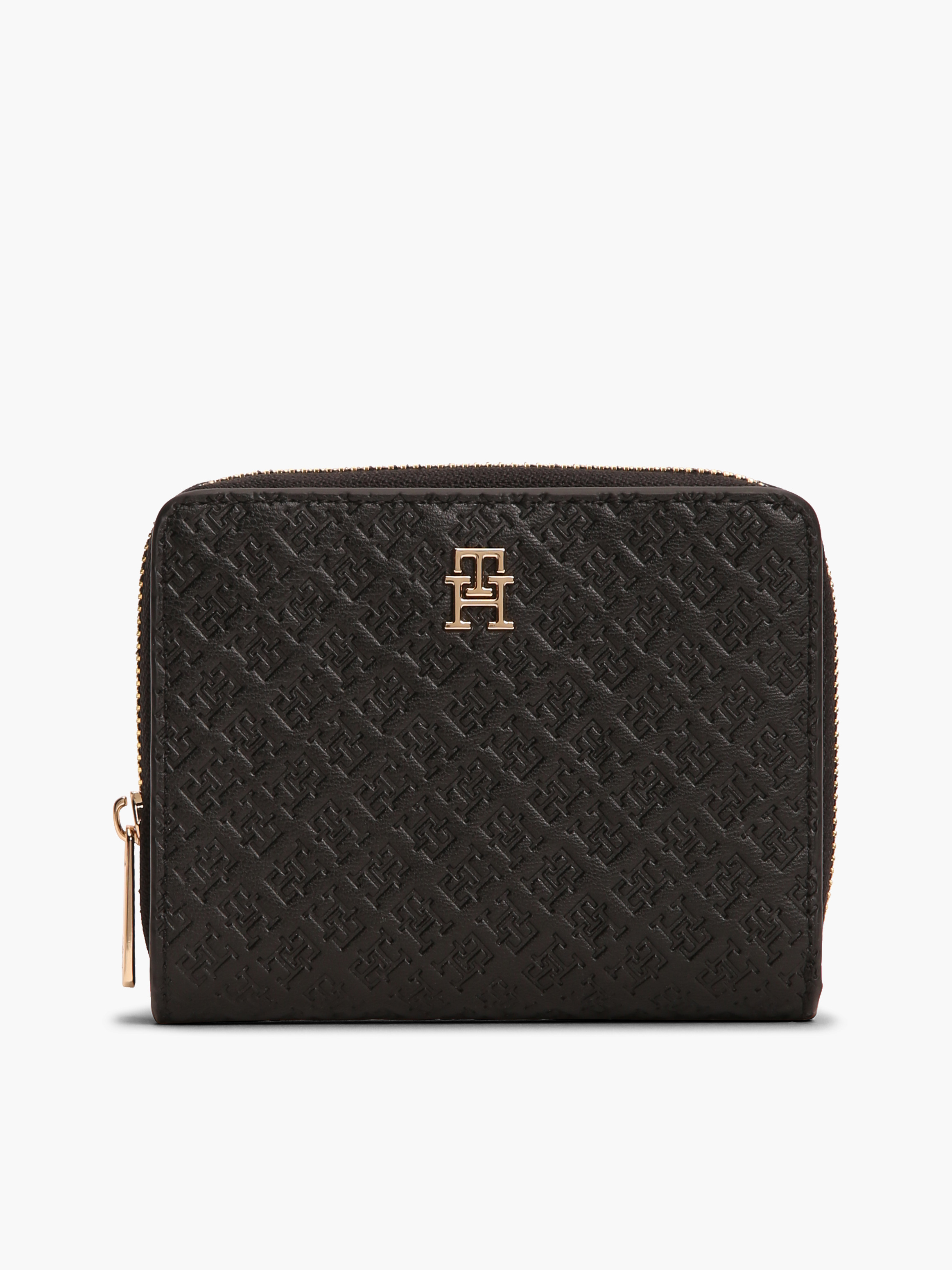 محفظة بغطاء مزخرفة مع سحاب كامل بنقش شعار Hilfiger Icon بارز