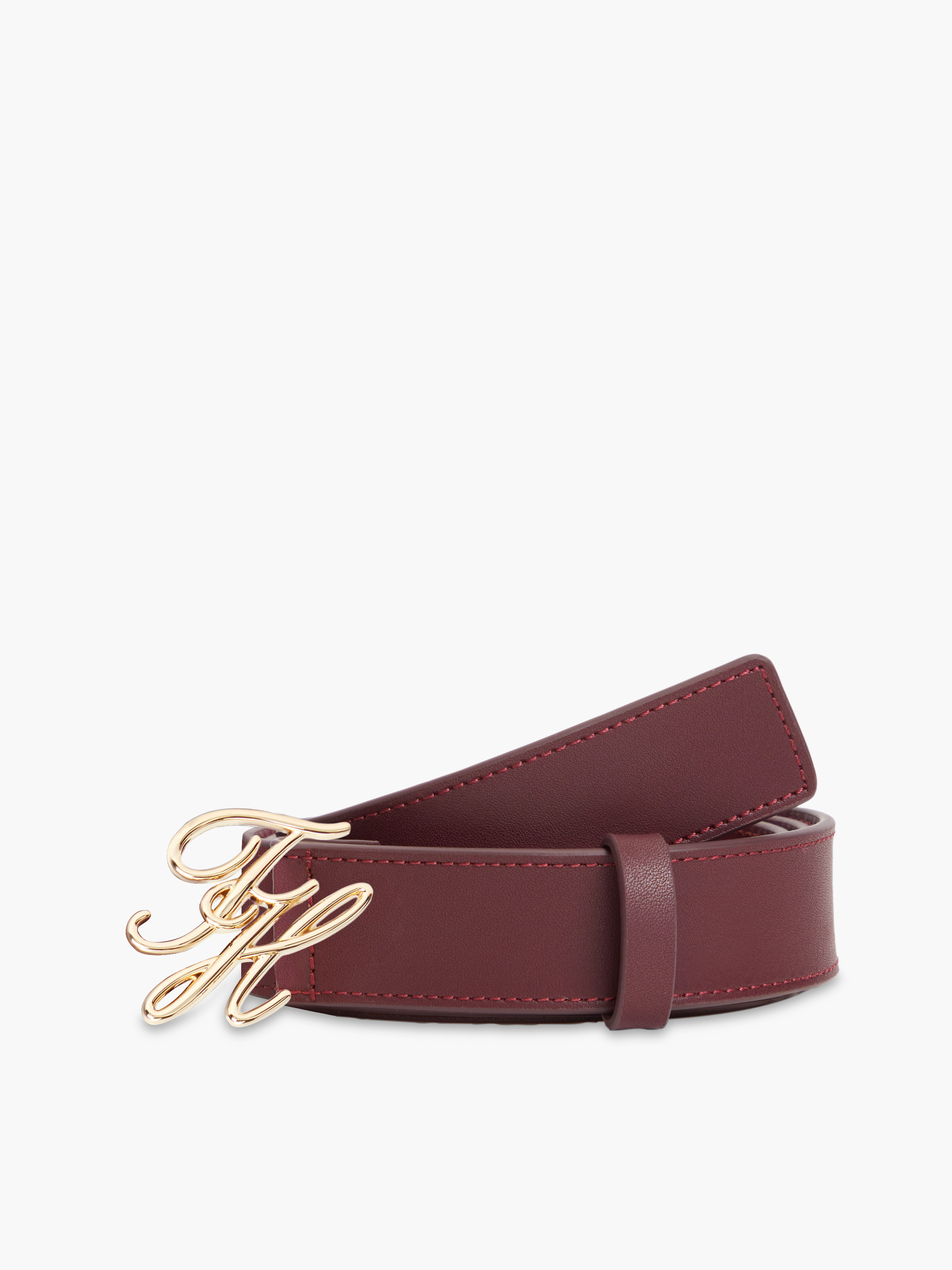 Leather Logo Plaque Buckle Belt — Maroon