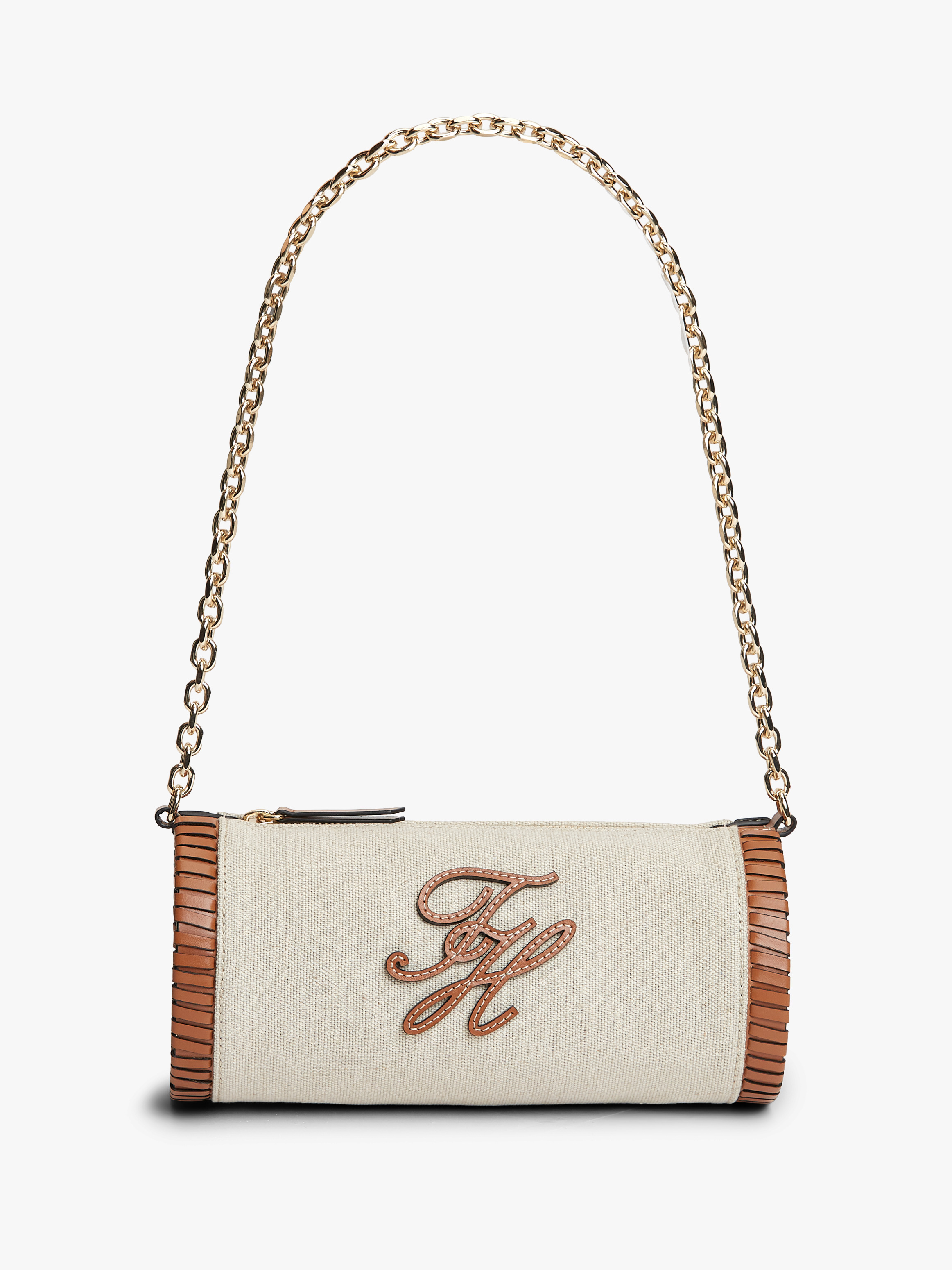Chain Strap Linen Canvas Shoulder Bag
