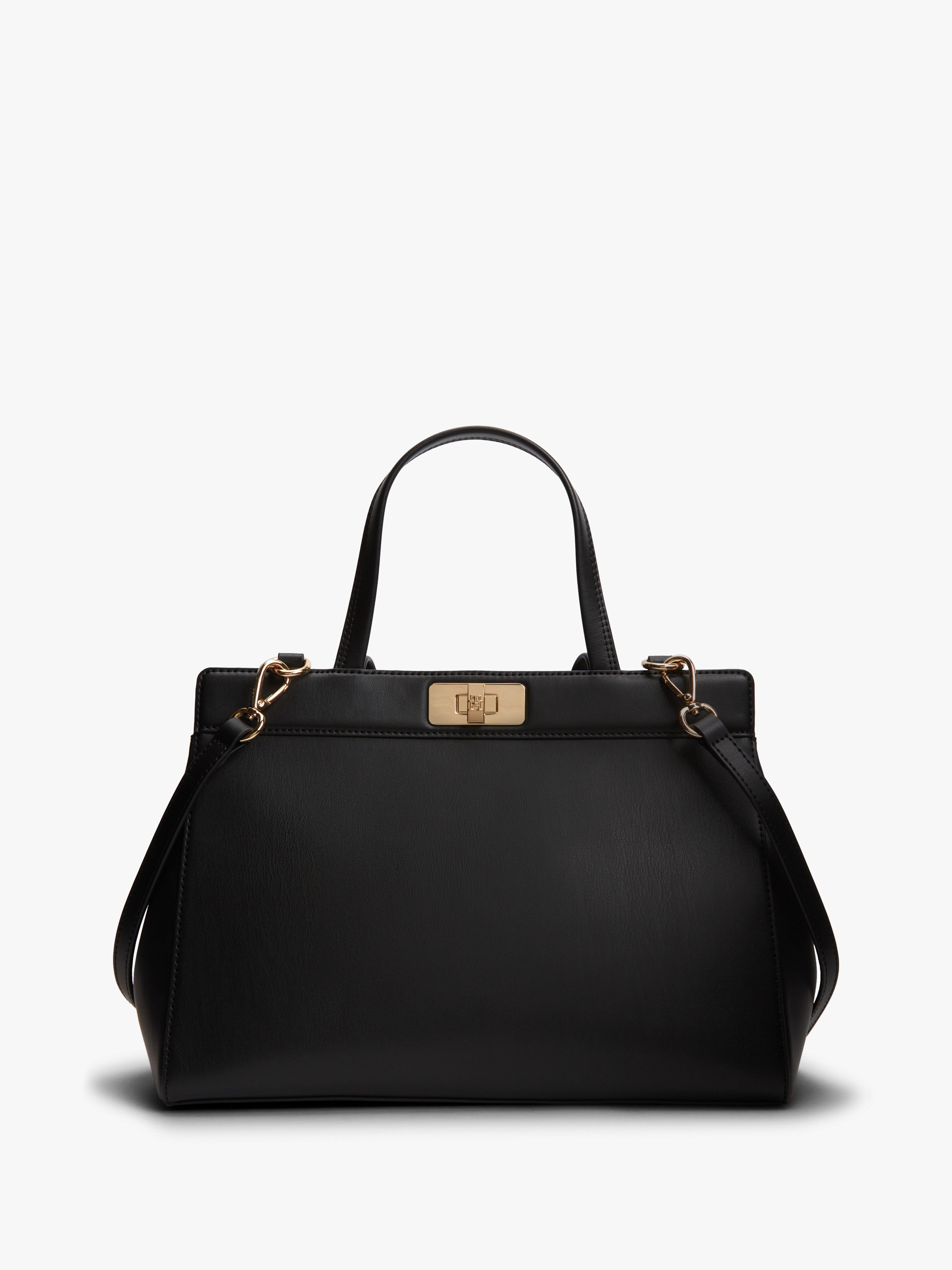 Modern Turn Lock Satchel — Black