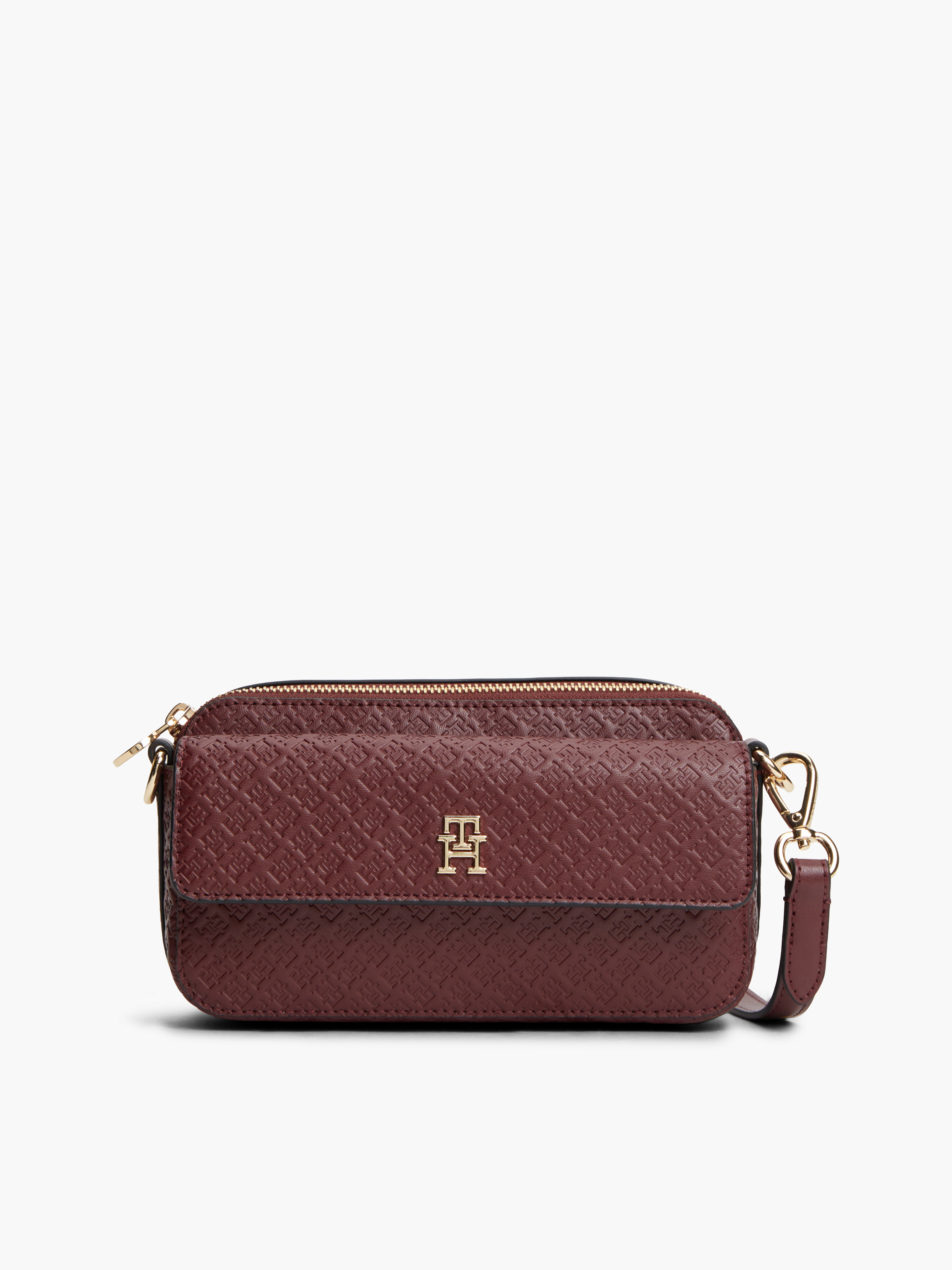Hilfiger Icon Debossed Crossbody Camera Bag — Maroon