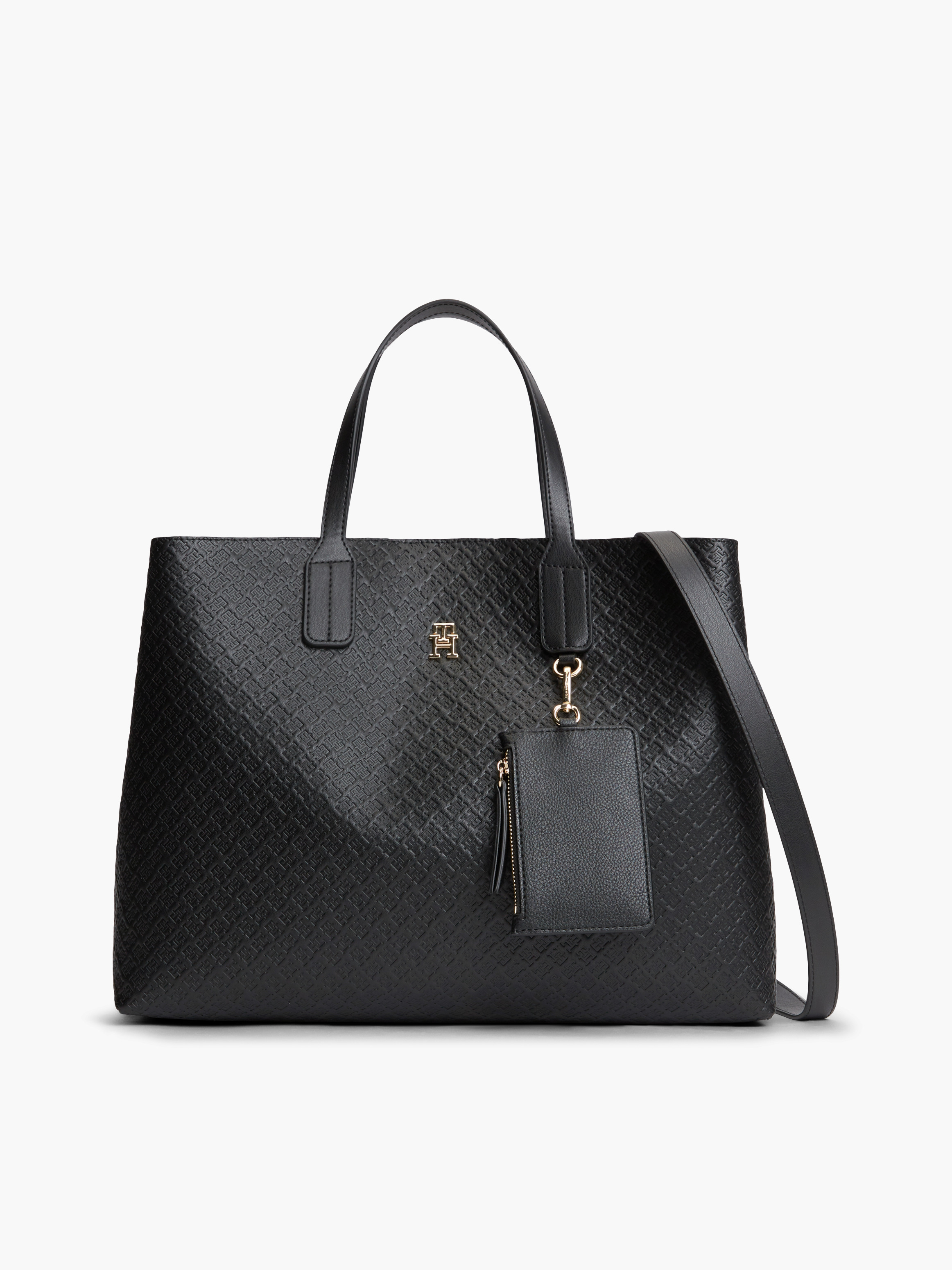 Hilfiger Icon Debossed Coin Purse Satchel Bag — BLACK