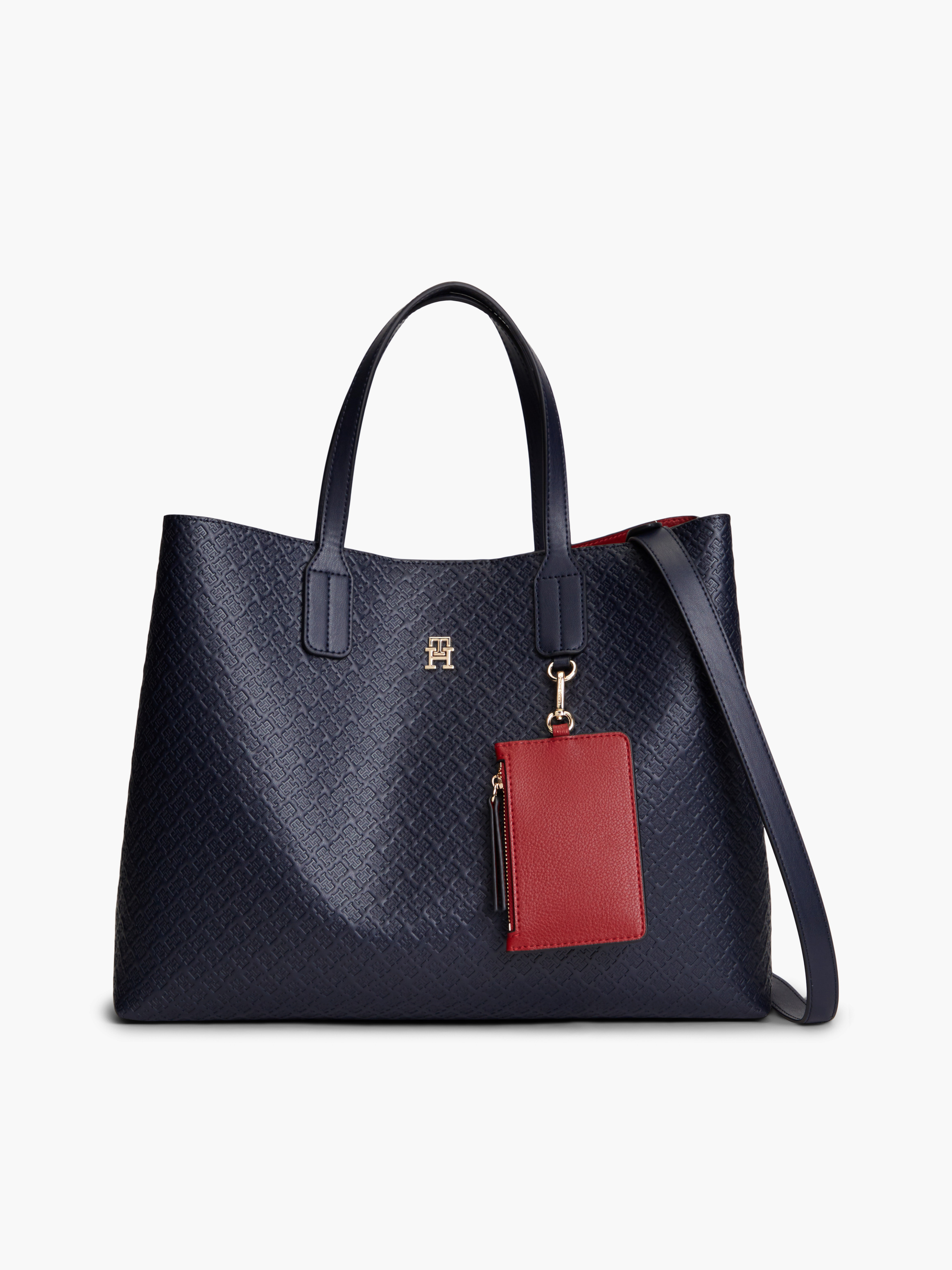 Hilfiger Icon Debossed Coin Purse Satchel Bag — Navy
