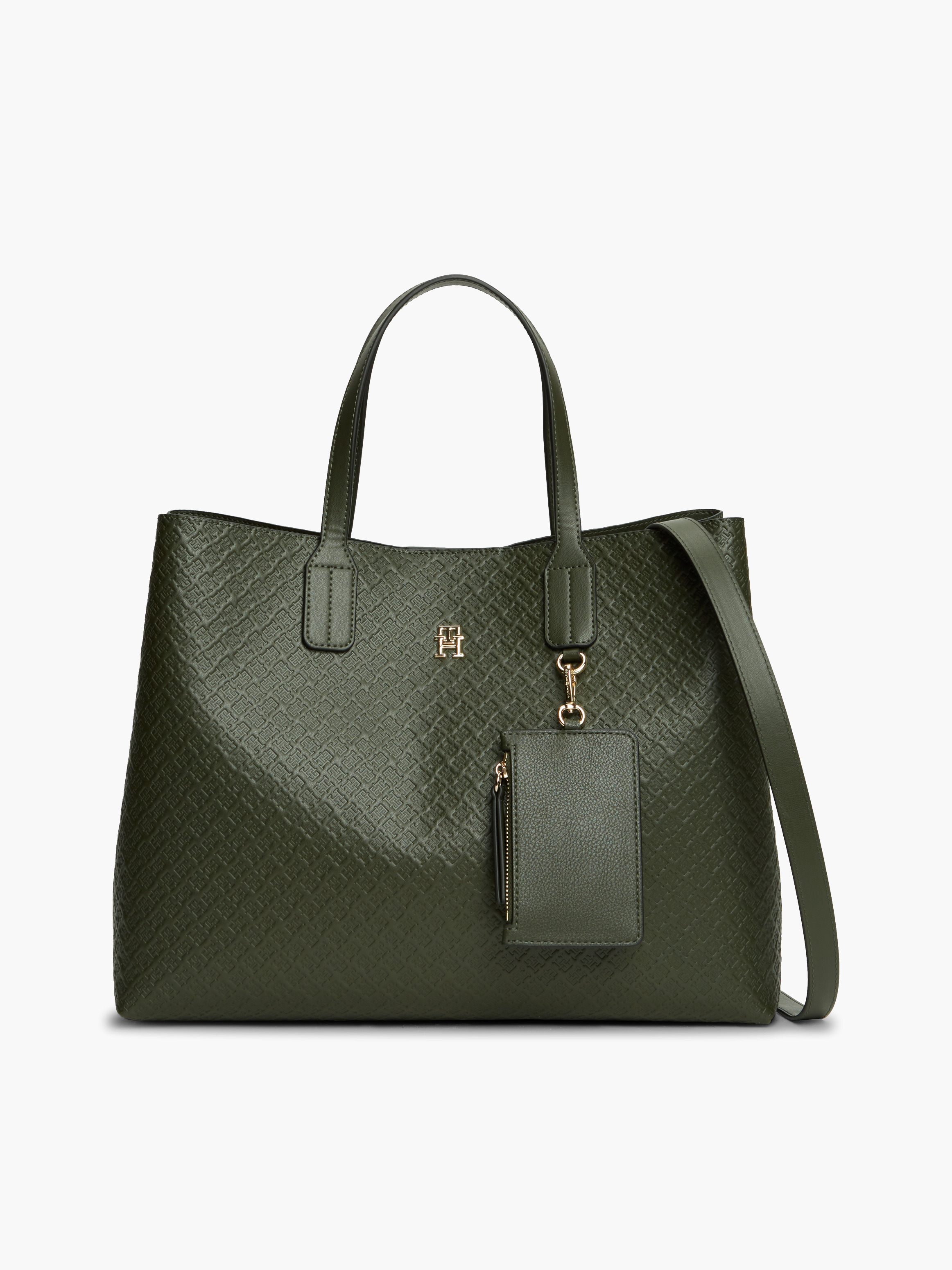 Hilfiger Icon Debossed Coin Purse Satchel Bag — Olive