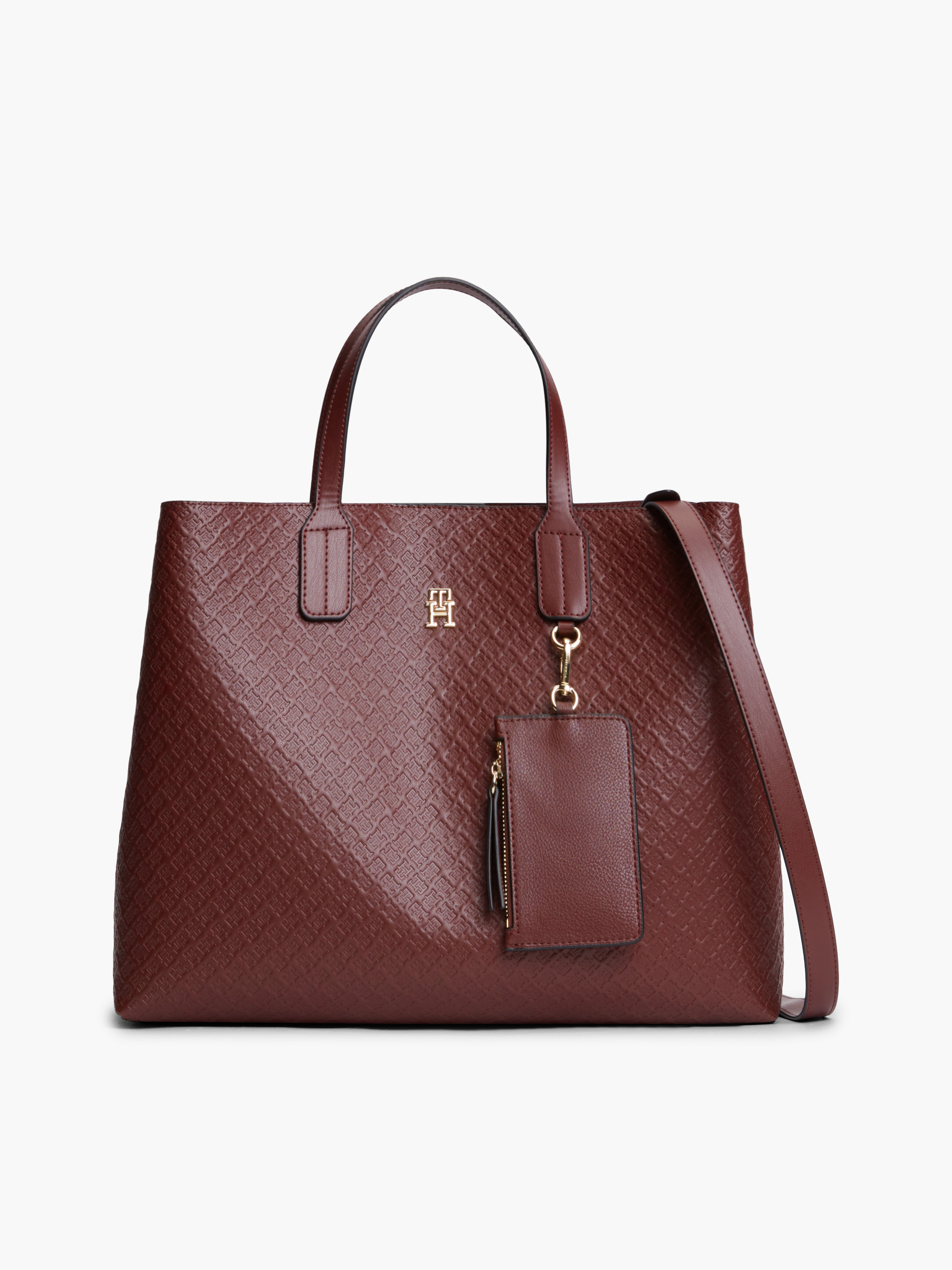 Hilfiger Icon Debossed Coin Purse Satchel Bag — Maroon