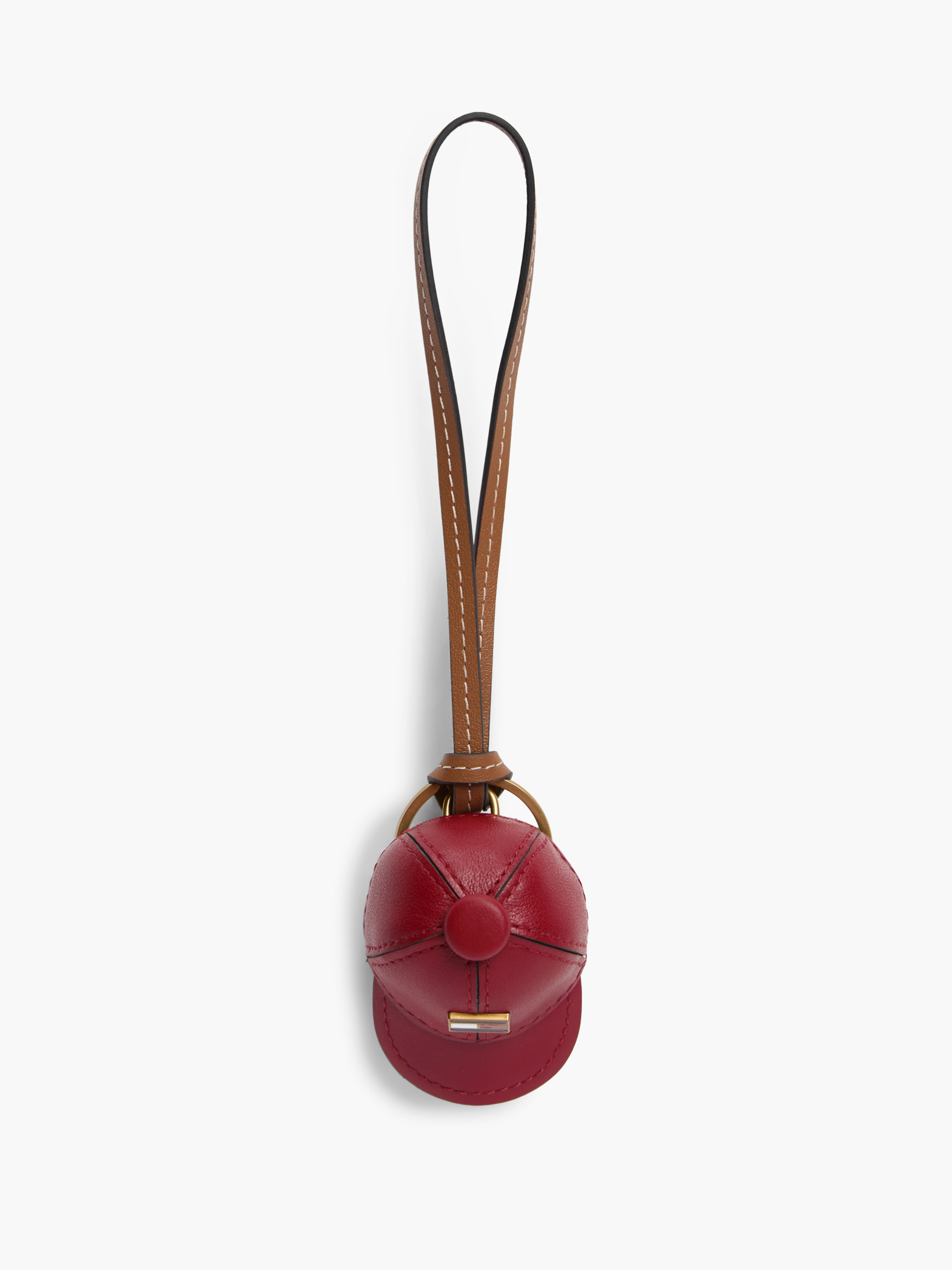 Leather Baseball Cap Charm — RED