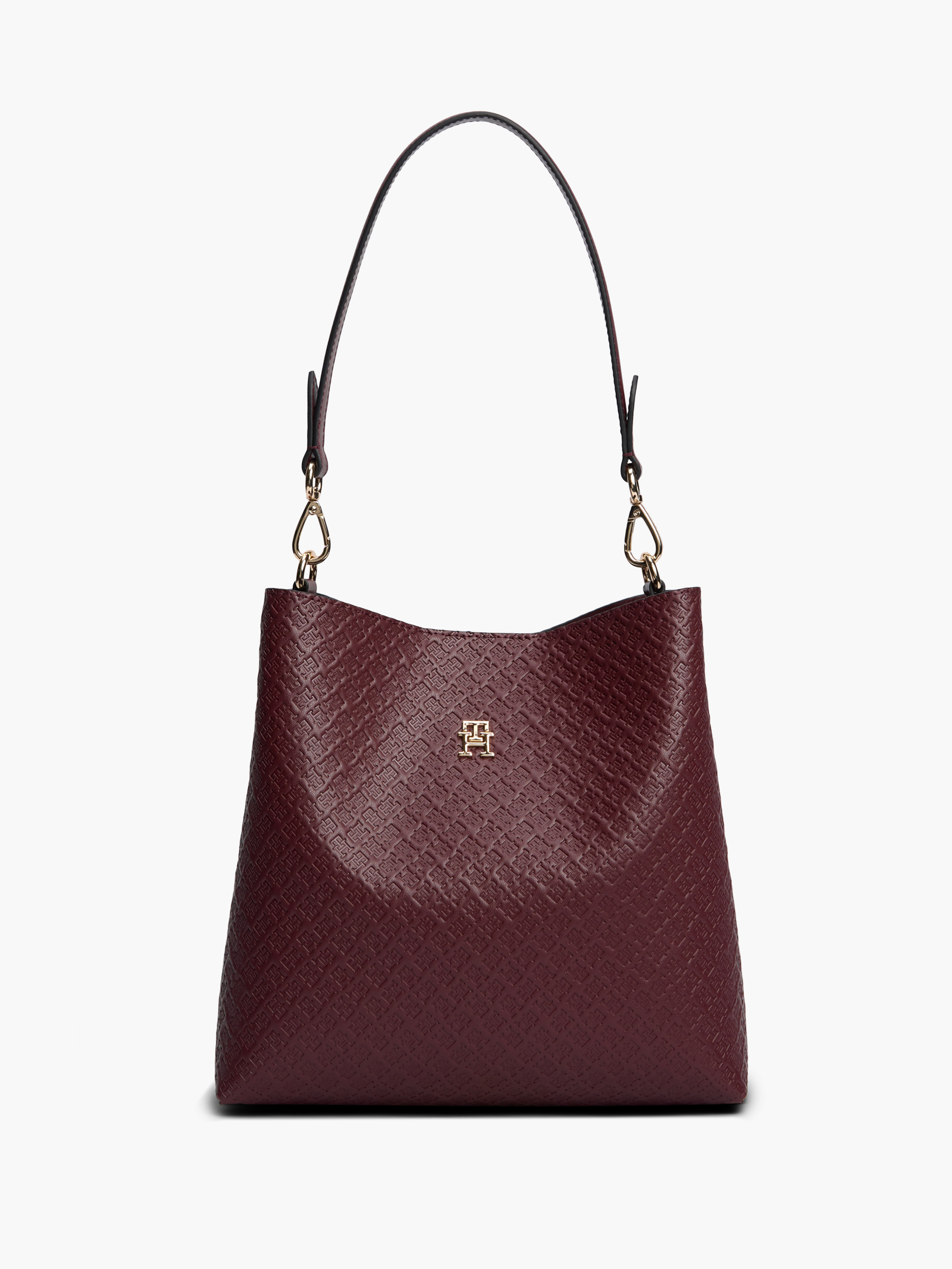 Hilfiger Icon Debossed Shoulder Bag — Maroon