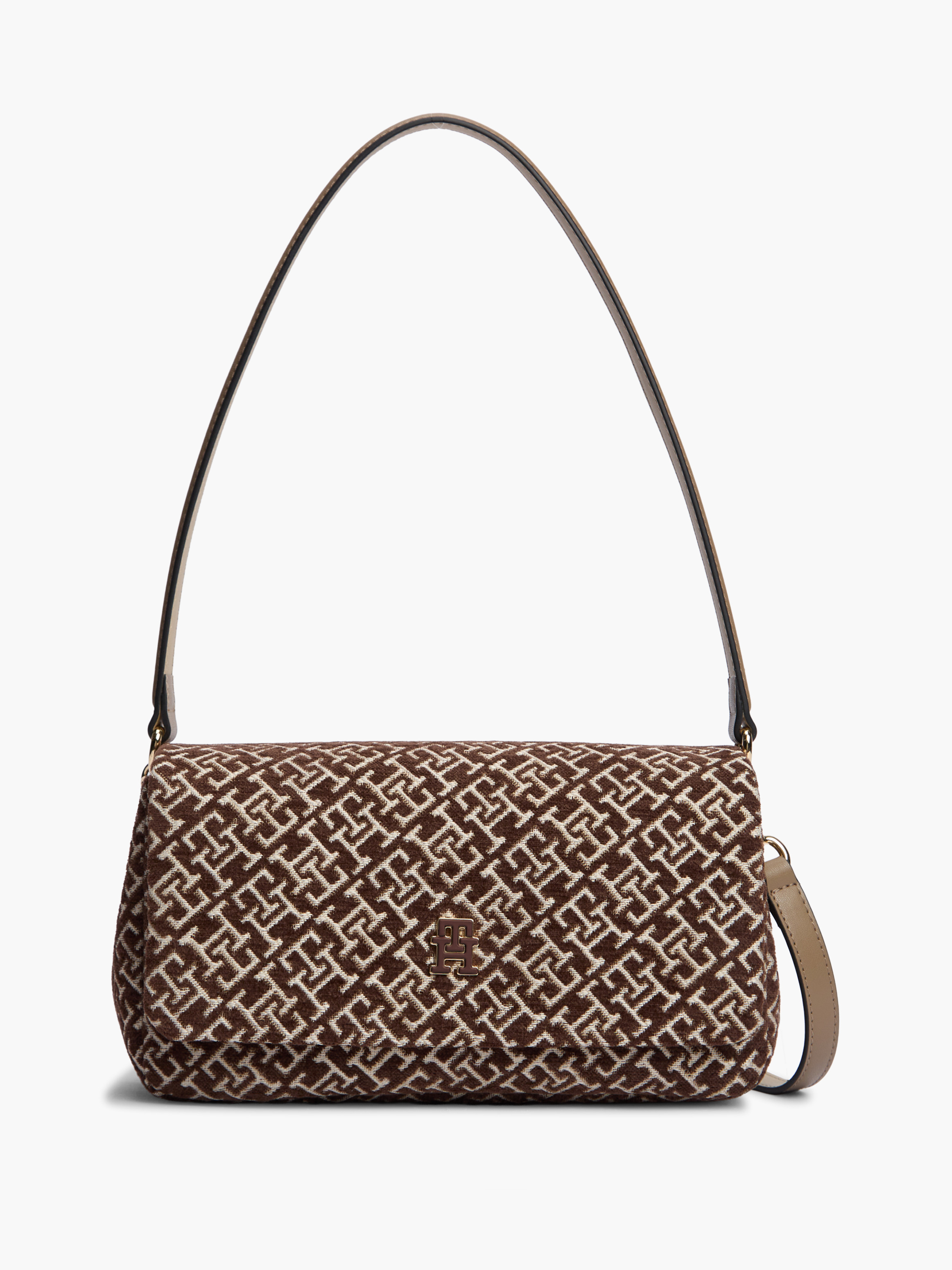 TH Monogram Jacquard Convertible Crossbody Bag — Beige