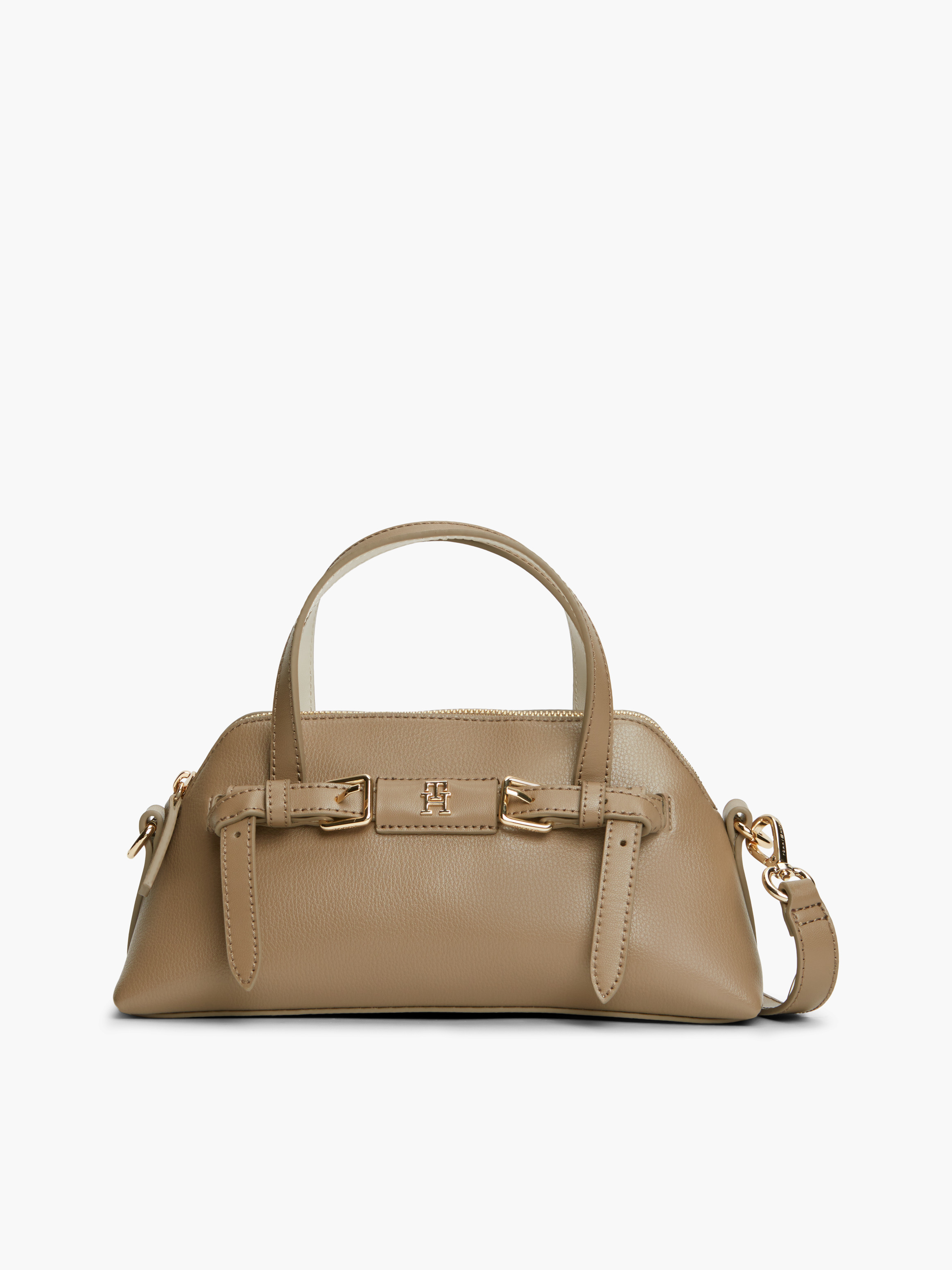 Buckle Strap Crossbody Tote Bag — Beige