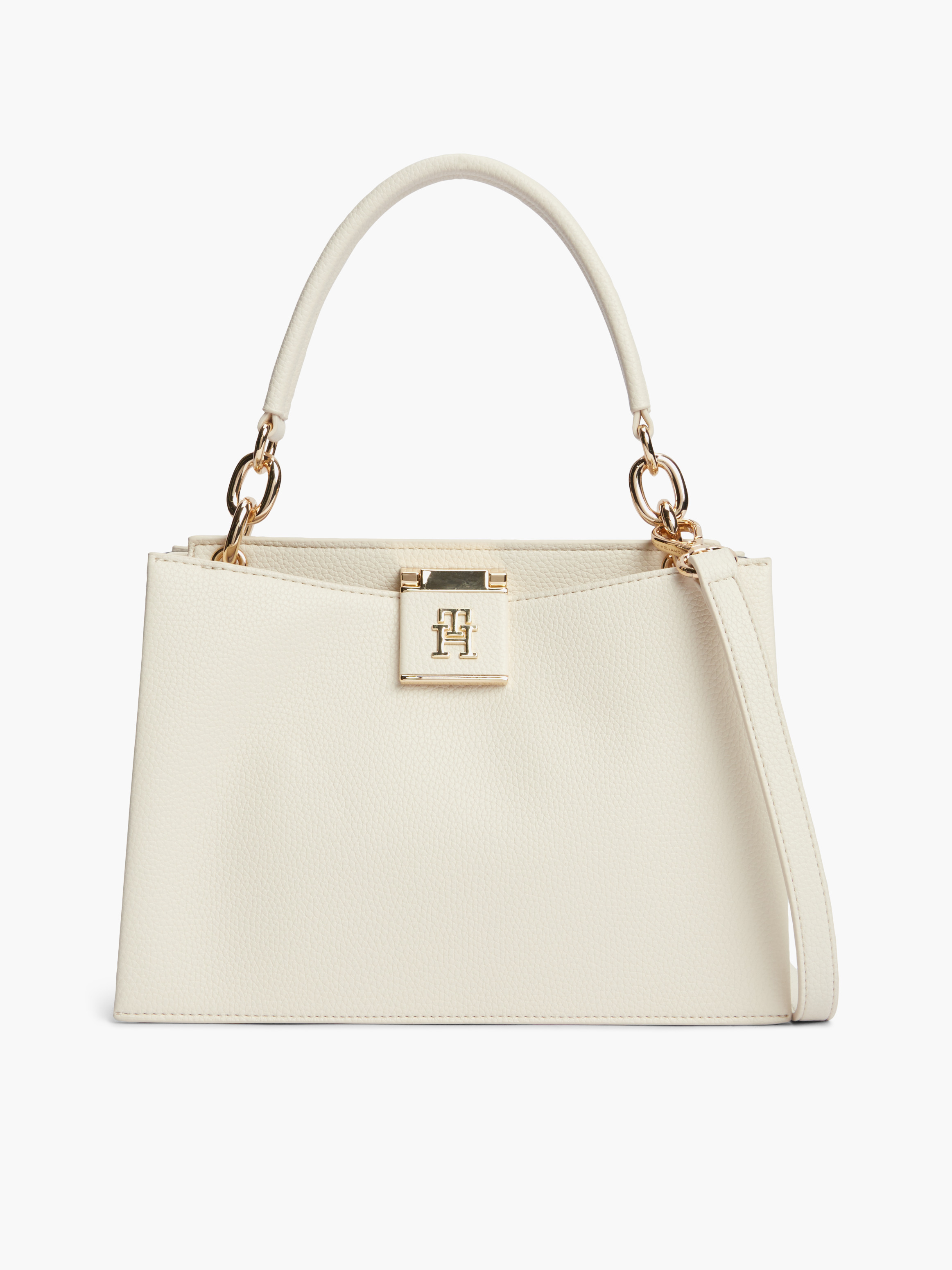 Heritage TH Monogram Convertible Satchel Bag — Cream