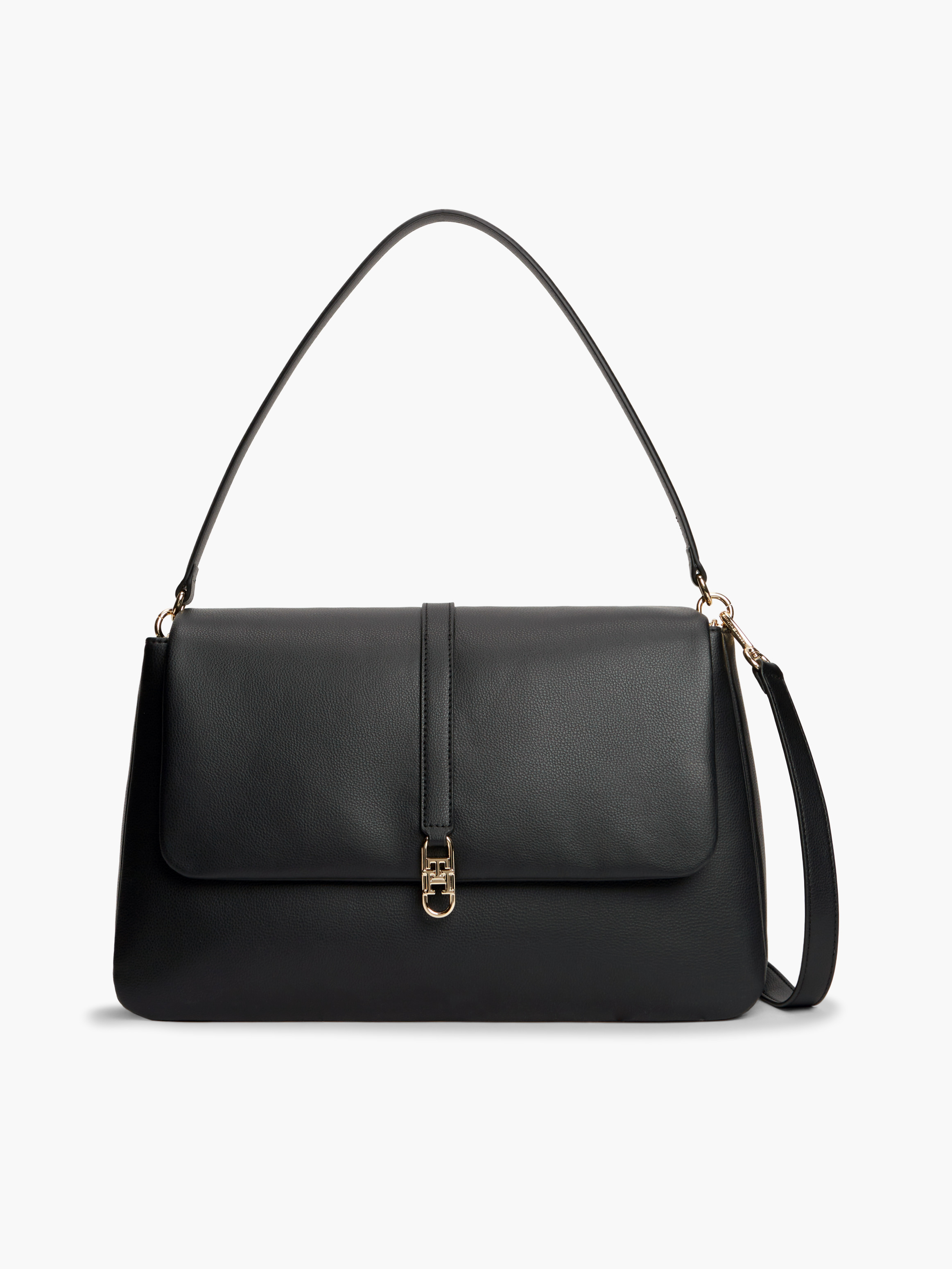 TH Monogram Crossbody Satchel Bag — BLACK