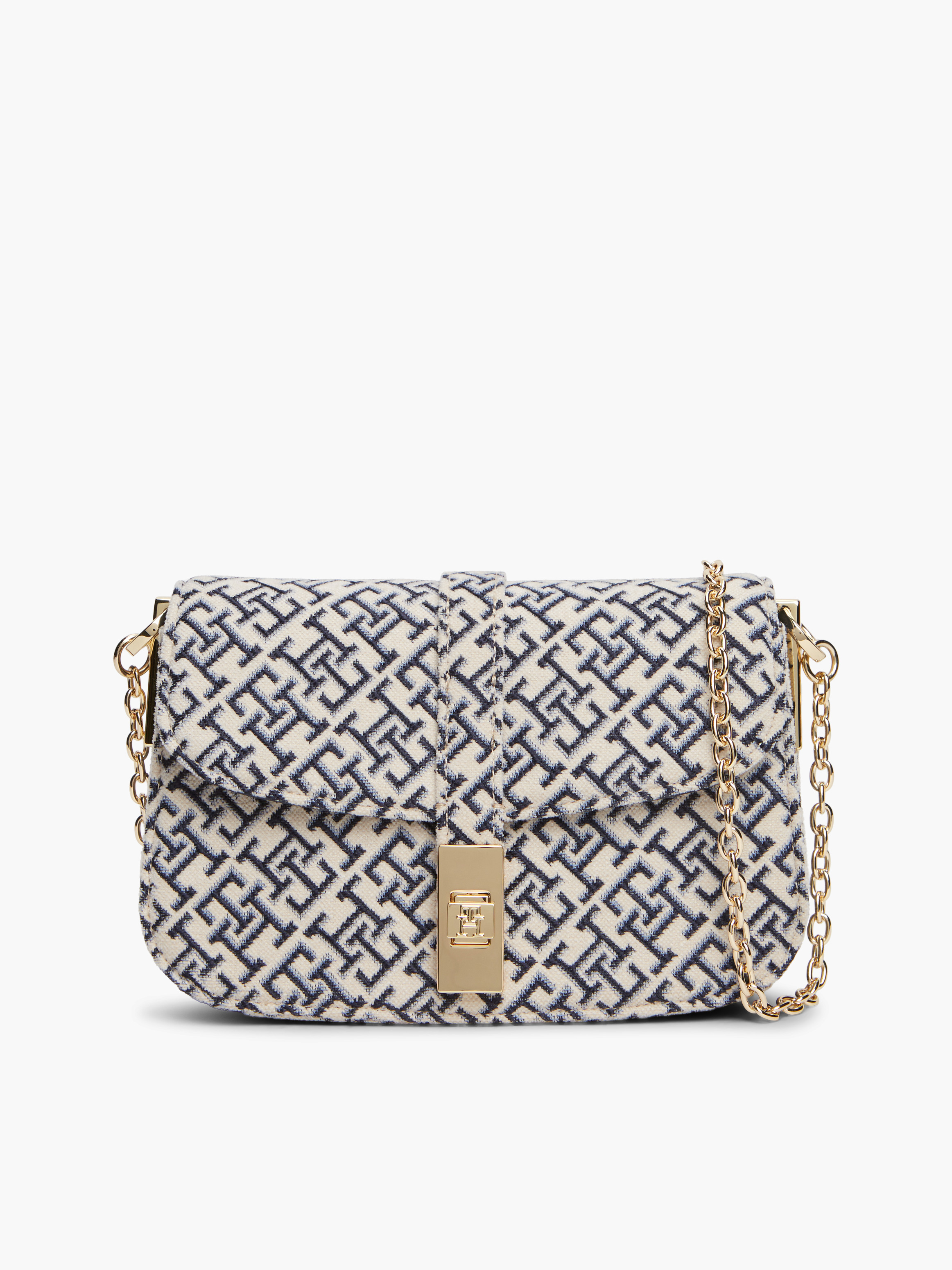 Heritage Jacquard Chain Strap Crossbody Bag — Navy