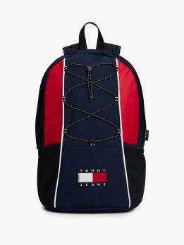 حقيبة ظهر مزينة بأربطة لوح تزلج وألوان متباينة