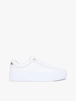 Metallic Logo Platform Trainers with Leather