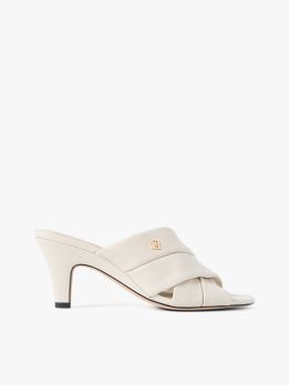 Leather Crossover Strap Heeled Mules