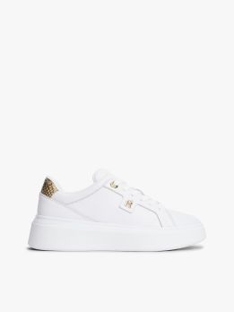 Snake Print Heel Leather Platform Trainers