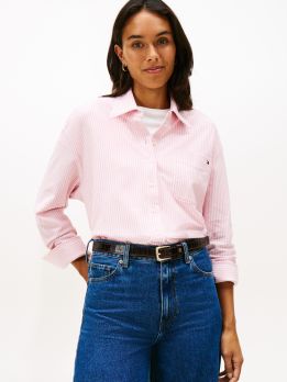 Pique Stripe Relaxed Fit Long Sleeve Shirt