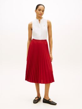 Tonal Flag Waistband Pleated Midi Skirt