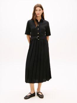 Gold-Tone Button Midi Shirt Dress