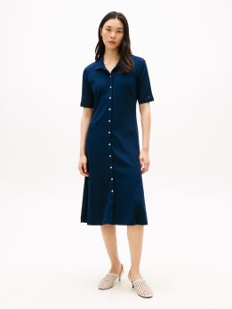 Gold-Tone Button Midi Polo Dress