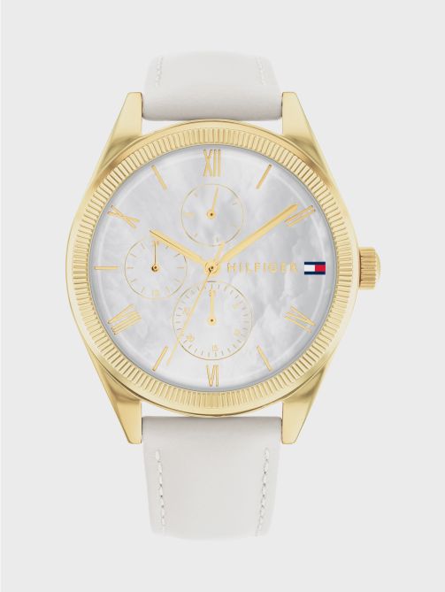 Multifunction Dial Leather Strap Watch