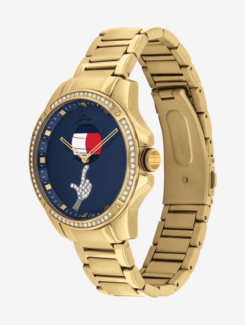 ساعة لوني تونز رجالية بقرص أزرق داكن، ستانلس ستيل رفيعة مطلية بالذهب