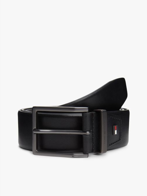 حزام جلدي بإبزيم مربع مزين بلوحة معدنية لعلم الشعار