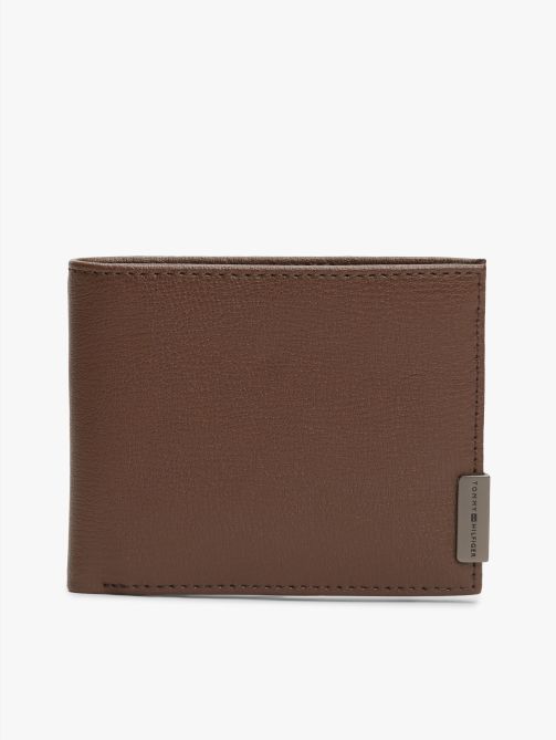 محفظة بطاقات جلدية ثنائية الطي مزينة بالشعار