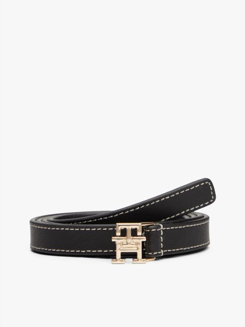 TH Monogram Plaque Buckle Leather Belt