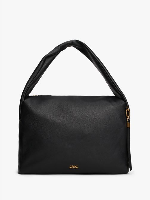 City Leather Logo Plaque Hobo Bag