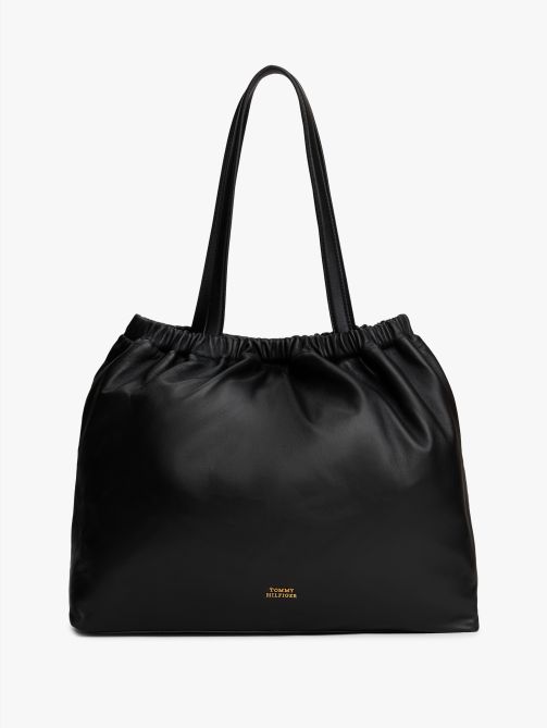 Soft Leather Logo Plaque Tote Bag