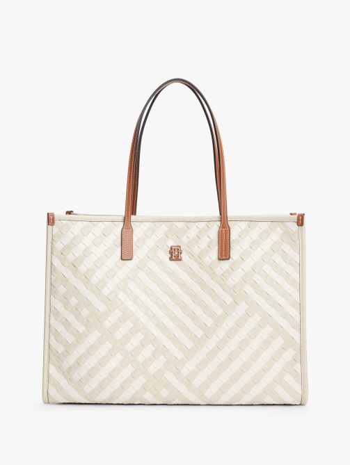 City TH Monogram Woven Tote Bag