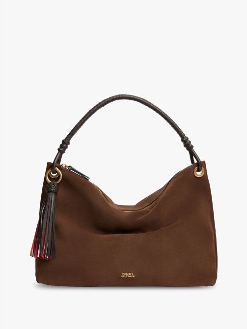 حقيبة كتف شمواه مزينة بالشعار