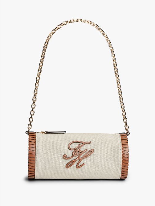 Chain Strap Linen Canvas Shoulder Bag
