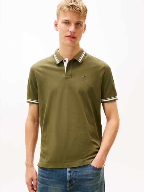 Tommy Flag Embroidery Tipped Polo T-Shirt