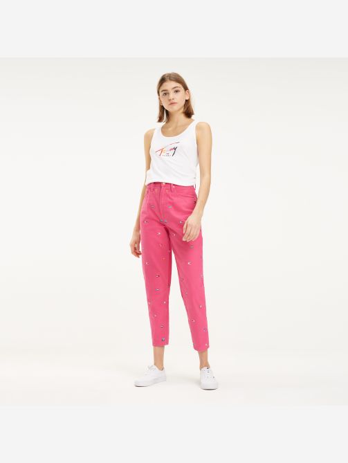 بلوزة بدون أكمام بتفاصيل شعار تومي