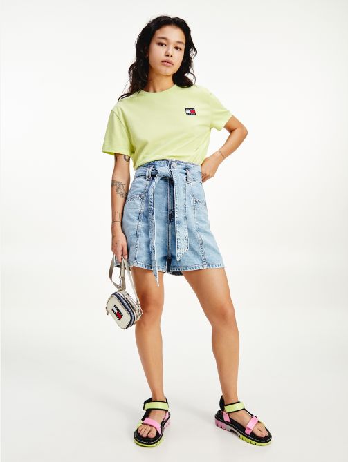 Self-Tie Belt Denim Mom Shorts