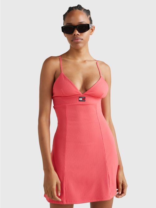 Fit And Flare Ribbed Badge Dress